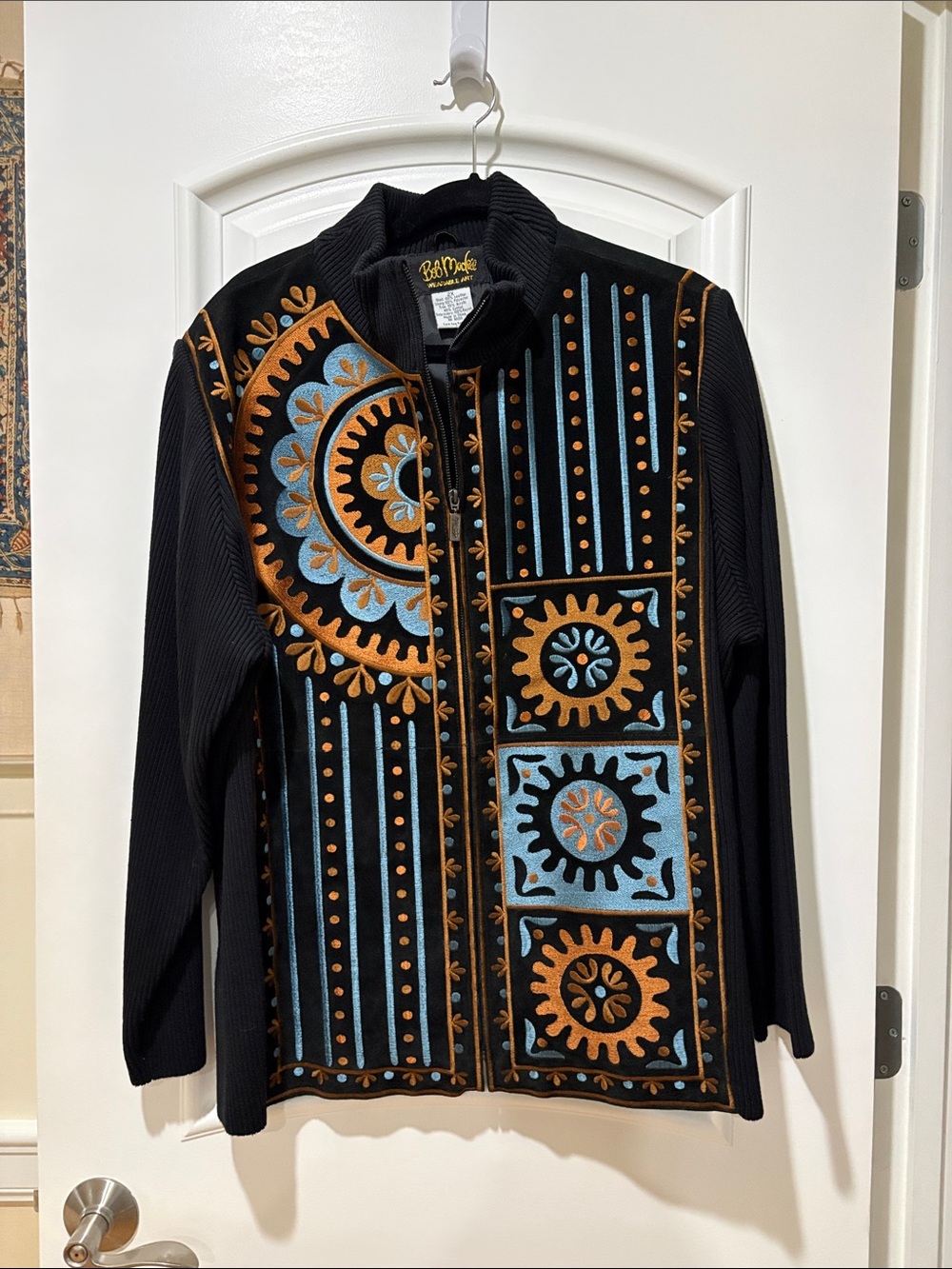 Vintage Bob Mackie Wearable Art Black Womens Suede Embroidered Zip-Up Jacket 2x